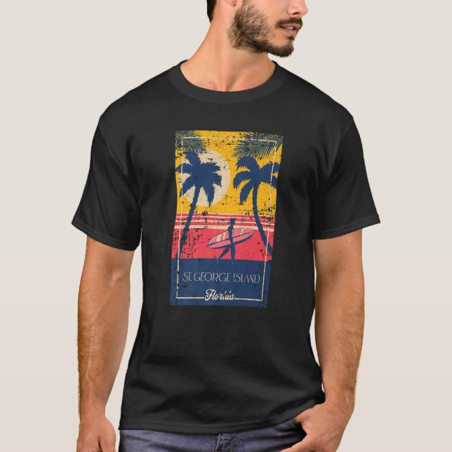 T-shirt St George Island Florida Retro Surfer Distressed (Devant)