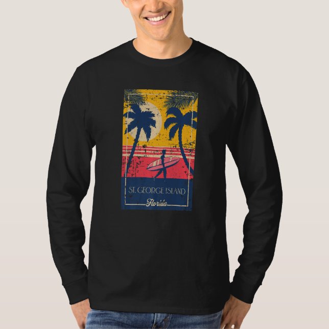 T-shirt St George Island Florida Retro Surfer Distressed (Devant)