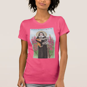T-shirt St Gertrude Chat Lady Aquarelle Folk Art rose
