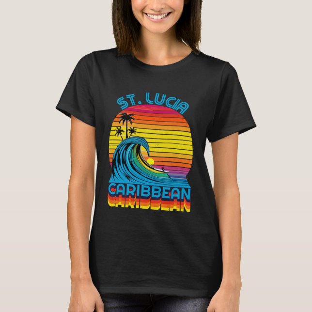 T-shirt St Lucia Caribbean Retro Throwback Surf & Beach So (Devant)