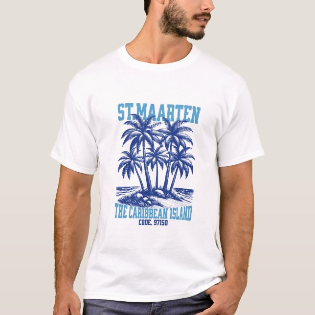 T-shirt St. Maarten, Île Tropicale Caraïbes (Devant)
