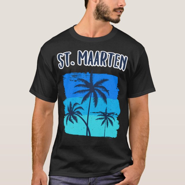 T-shirt St Maarten Rétro Vacances Souvenir Palmiers (Devant)