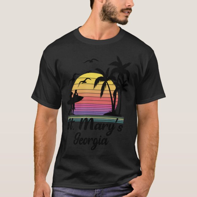 T-shirt St. Mary'S Georgia Seaside Retro Sunset (Devant)