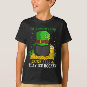 T-shirt St Patrick#39 ; s Jour Boire Bière Jouer Hockey su