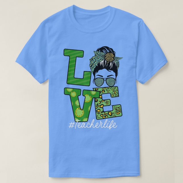 T-shirt St patrick acher Messy Bun Love Leopard Shamroc (Design devant)