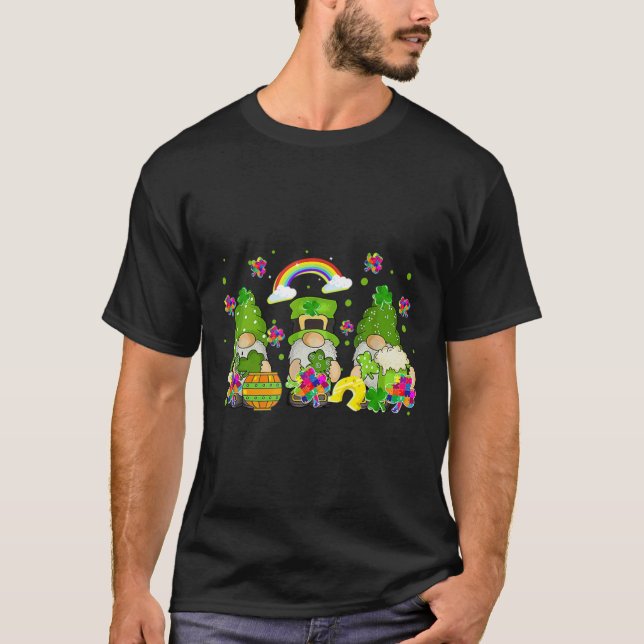 T-shirt St Patrick Day Gnome Puzzle Pièces Shamrock Autism (Devant)