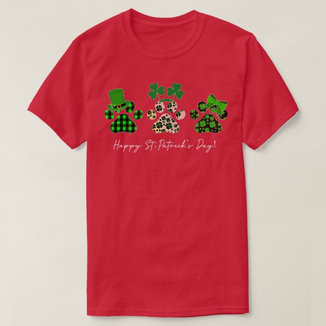 T-shirt St Patrick Day Paw léopard shamrock Chat Chien Mam (Design devant)