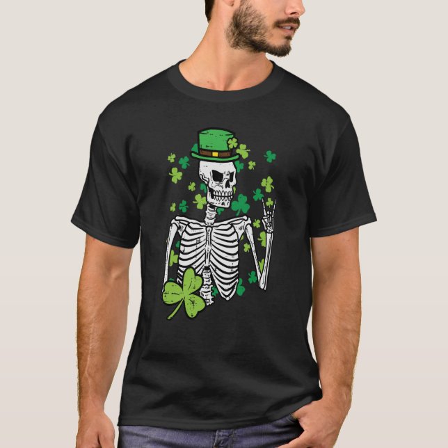T-shirt St Patrick Day Skeleton Rock Saint Paddys Rocker M (Devant)