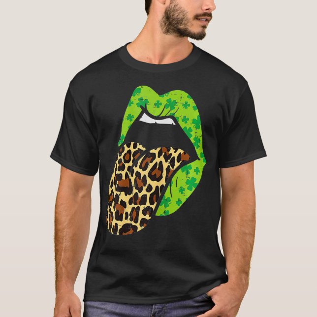 T-shirt St patrick de langue Empreinte de léopard des lèvr (Devant)