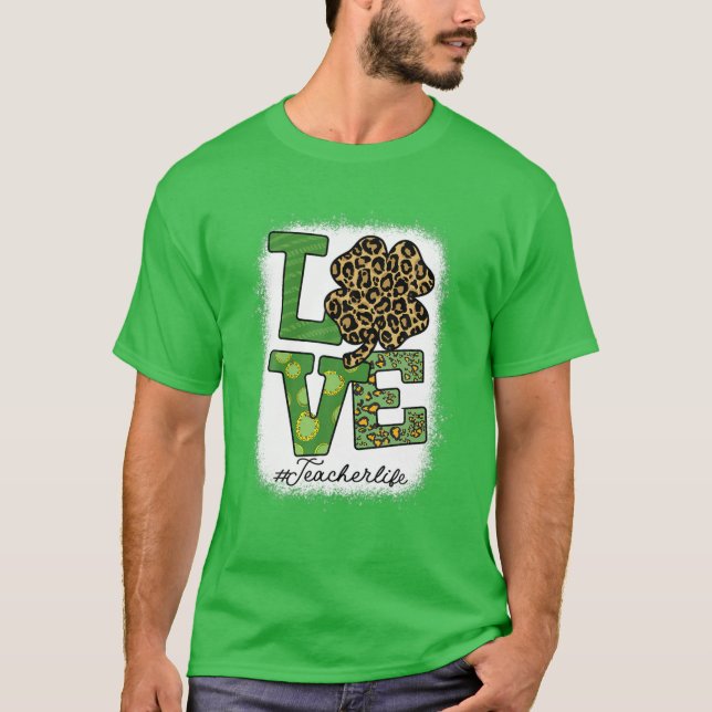T-shirt St patrick Enseignant Messy Bun Leopard Bleached I (Devant)