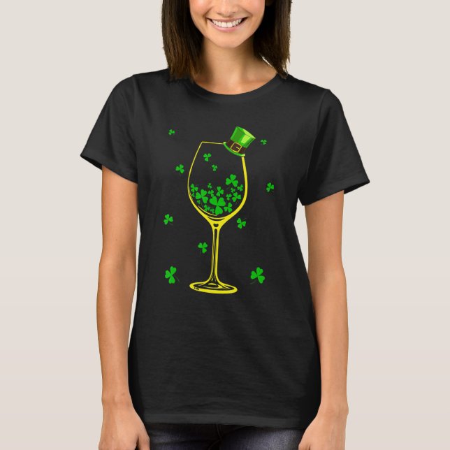T-shirt St Patrick Jour du Shamrock Vin Verre Vin Amateur  (Devant)