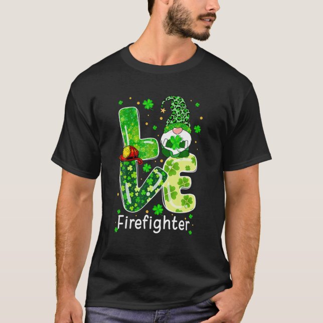 T-shirt St patrick Lucky Fun Firefighter Gnome Leopard Gr (Devant)