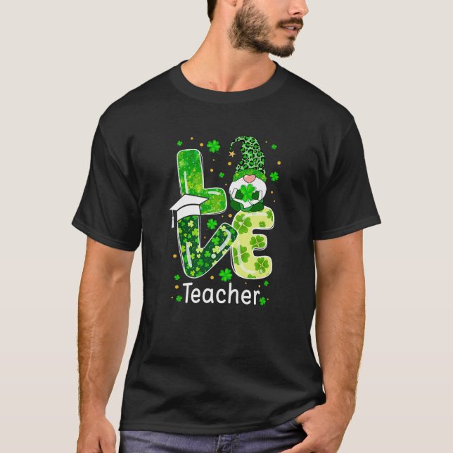 T-shirt St patrick Lucky Funny Enseignant Gnome Leopard Gr (Devant)