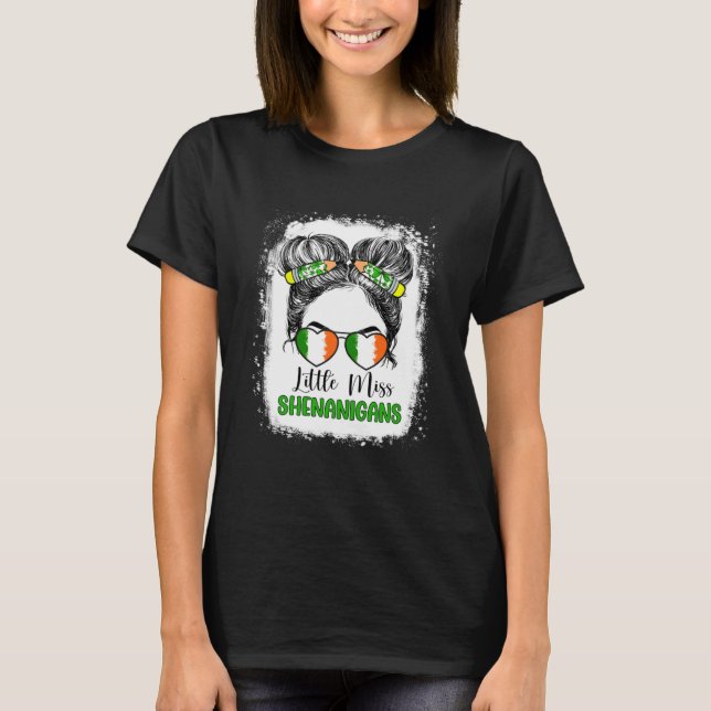 T-shirt St Patrick s Day Messy Bun pour filles Little Miss (Devant)
