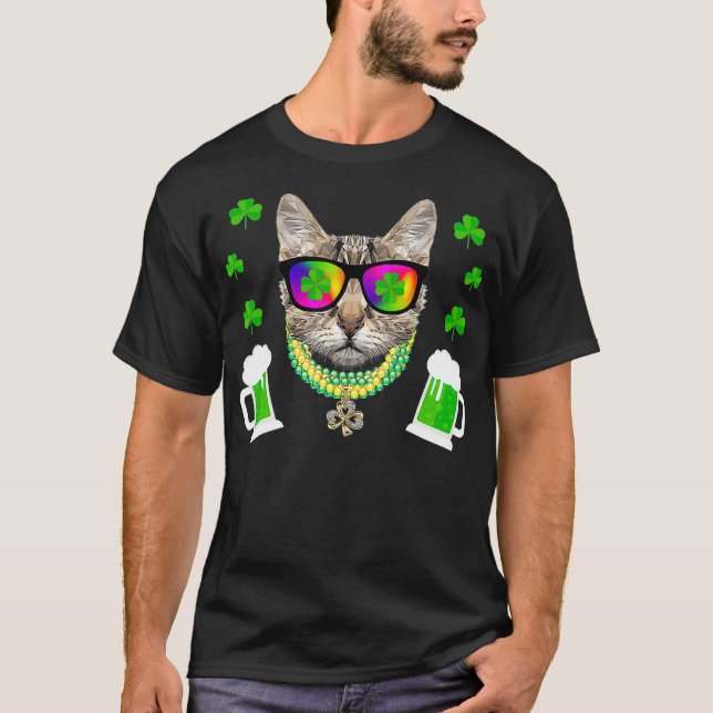 T-shirt St Patricks Day 2018 Funny Cat Sunglasses Beer (Devant)