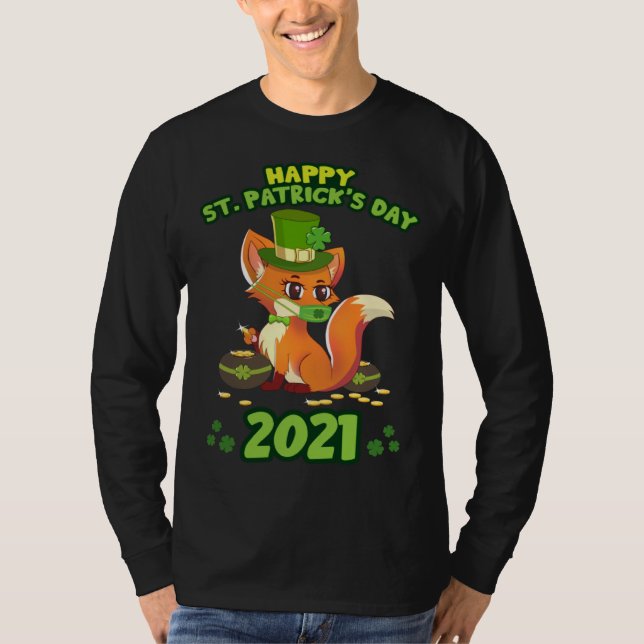 T-shirt St Patricks Day 2021 Lucky Fox Irish Social Distan (Devant)