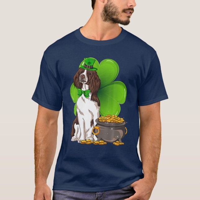 T-shirt St Patrick's Day Anglais Springer Shamrock espagno (Devant)