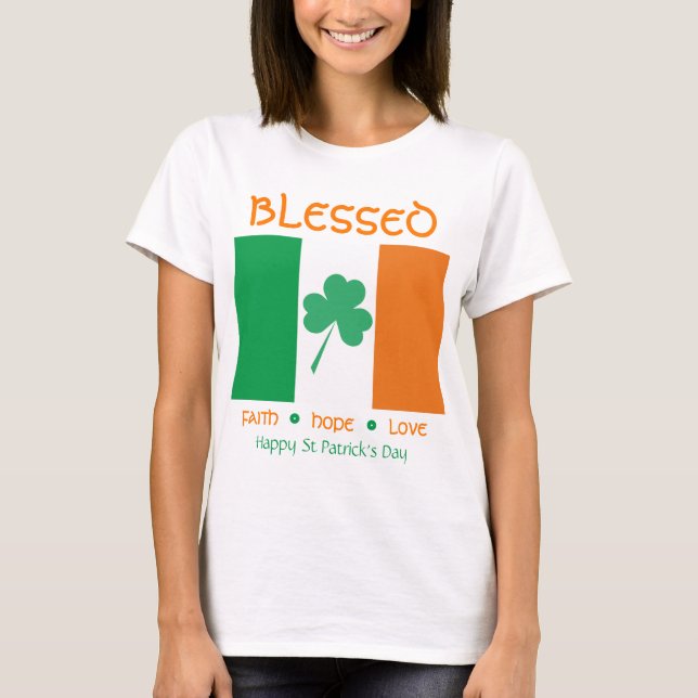 T-shirt St Patrick's Day BÉNÉFICIÉ Foi Hope Amour Shamrock (Devant)