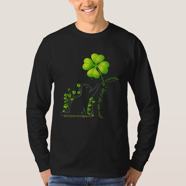 T-shirt St Patricks Day Black Cat My Lucky Charm Shamrock (Devant)