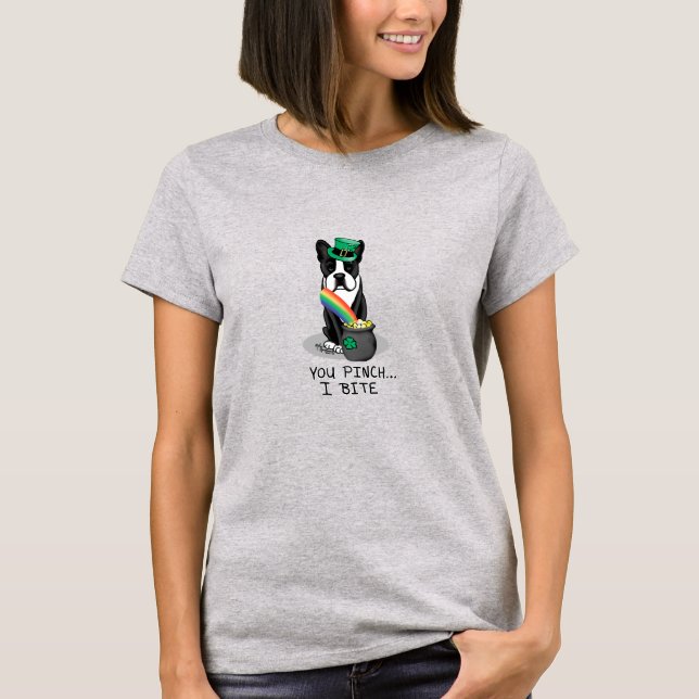 T-shirt St. Patrick's Day Boston Terrier (noir) mignon chi (Devant)