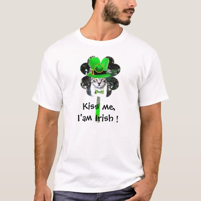 T-SHIRT ST PATRICK'S DAY CHAT AVEC CLOVER VERT (Devant)