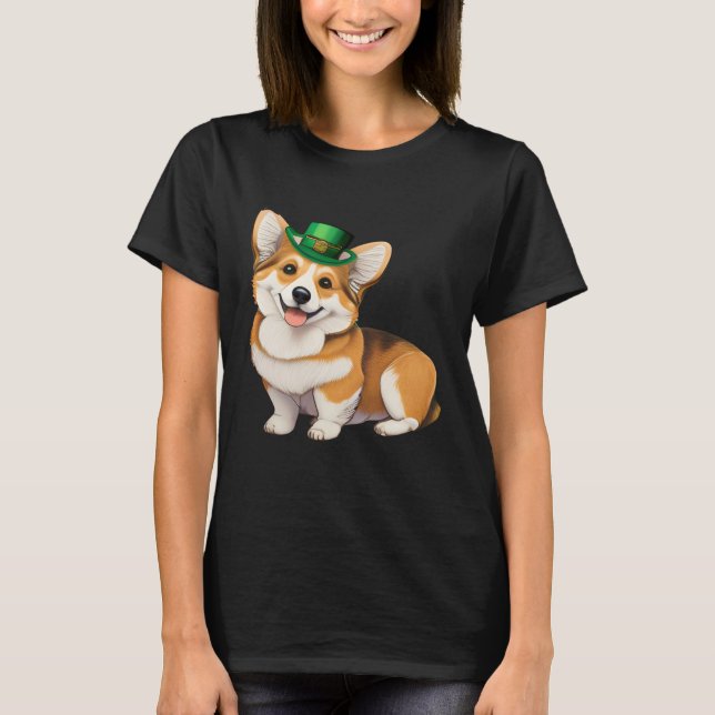T-shirt St Patrick's Day Corgi Dog Irish Shamrock Leprecha (Devant)