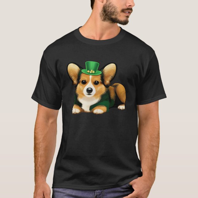T-shirt St Patrick's Day Corgi Dog Irish Shamrock Leprecha (Devant)