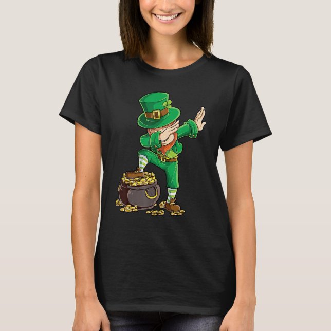 T-shirt St Patricks Day Dabbing Leprechaun Boys Men Funny  (Devant)