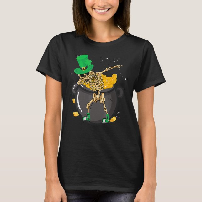 T-shirt St Patricks Day Dabbing Leprechaun Day Skull Kids  (Devant)