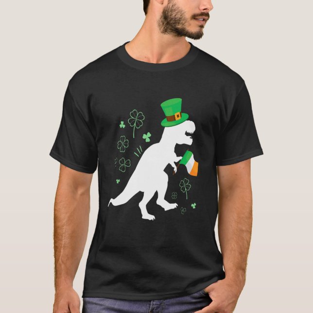 T-shirt St Patricks day dinosaur t-rex with irish flag for (Devant)