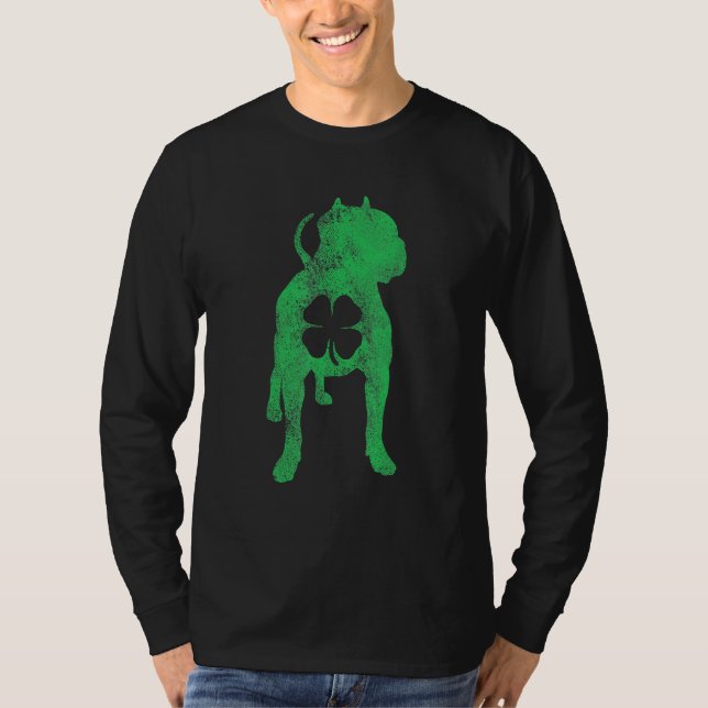 T-shirt St Patrick's Day Dog Pit Bull Shamrock Clover Iris (Devant)