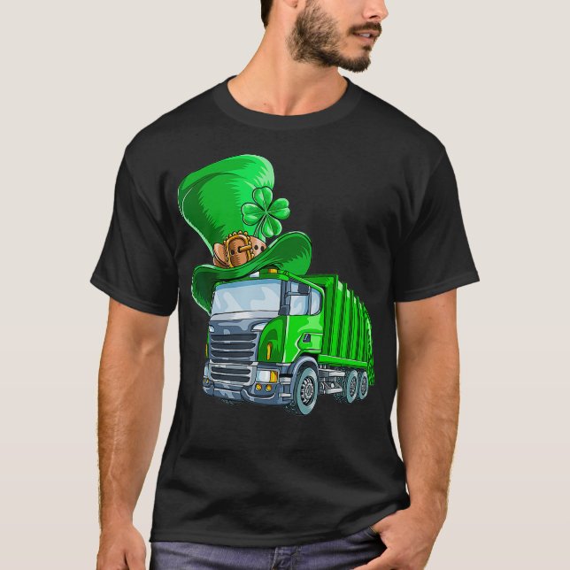 T-shirt St Patricks Day Garbage Truck  Shamrock Men Kids (Devant)