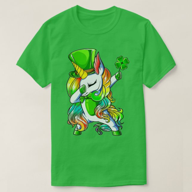 T-shirt St Patrick's Day Girls Dabbing Unicorn Leprechaun (Design devant)