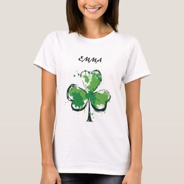 T-shirt St. Patrick's Day Green Clover Nom personnalisé (Devant)