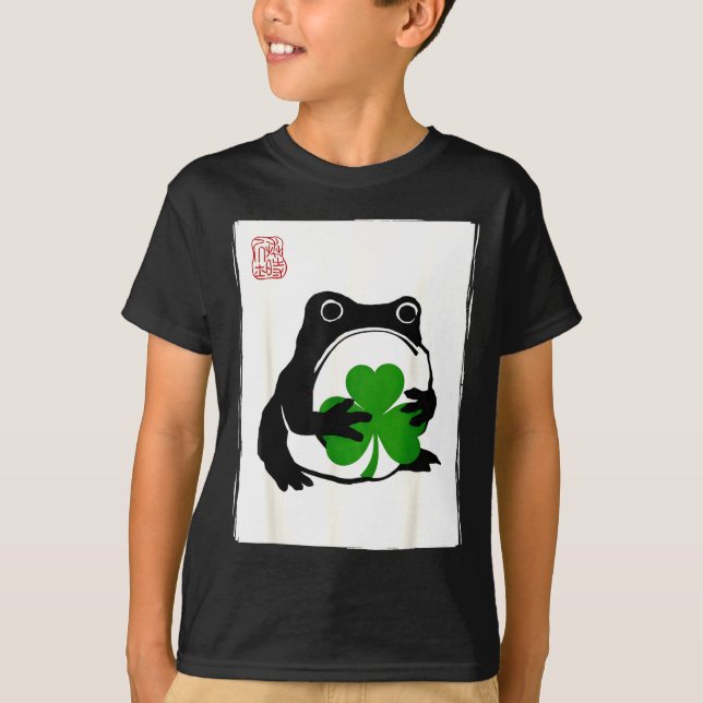T-shirt St. patricks day grumpy frog shamrock japonais (Devant)