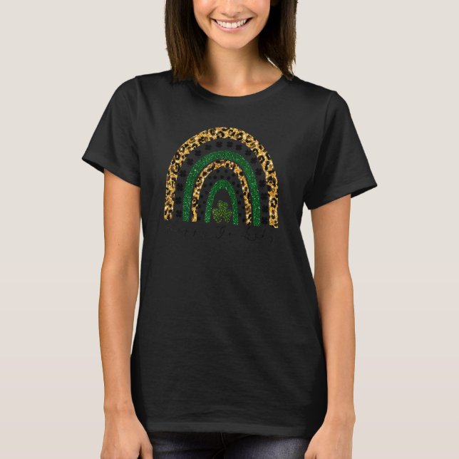 T-shirt St Patrick's Day Happy Go Lucky Rainbow Leopard Pr (Devant)