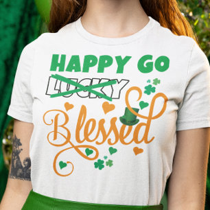 T-shirt St Patrick's Day HEUREUX GO Lucky BLESSED Christia