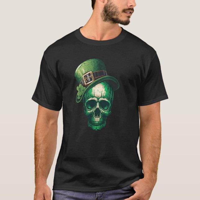 T-shirt St Patricks Day Irish Green Leprechaun Skull (Devant)