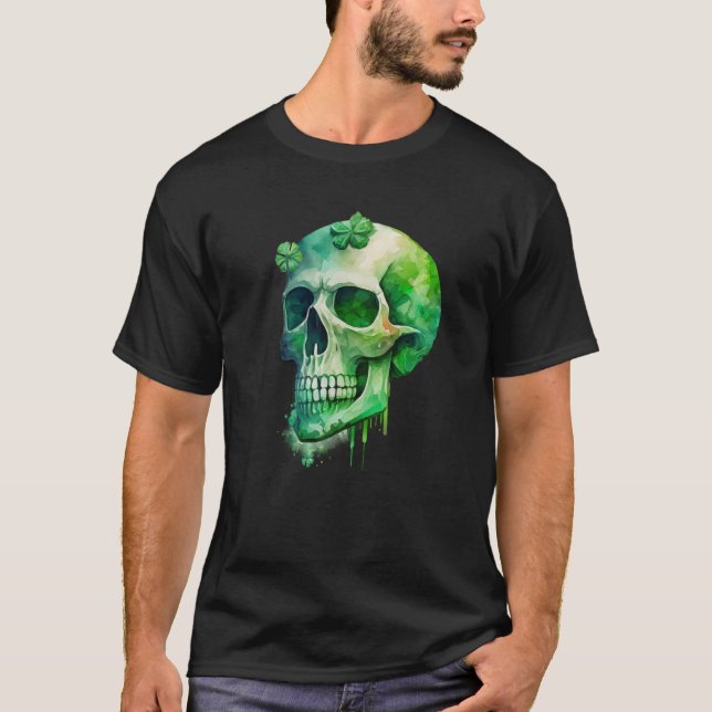 T-shirt St Patricks Day Irish Green Skull C Shamrock (Devant)