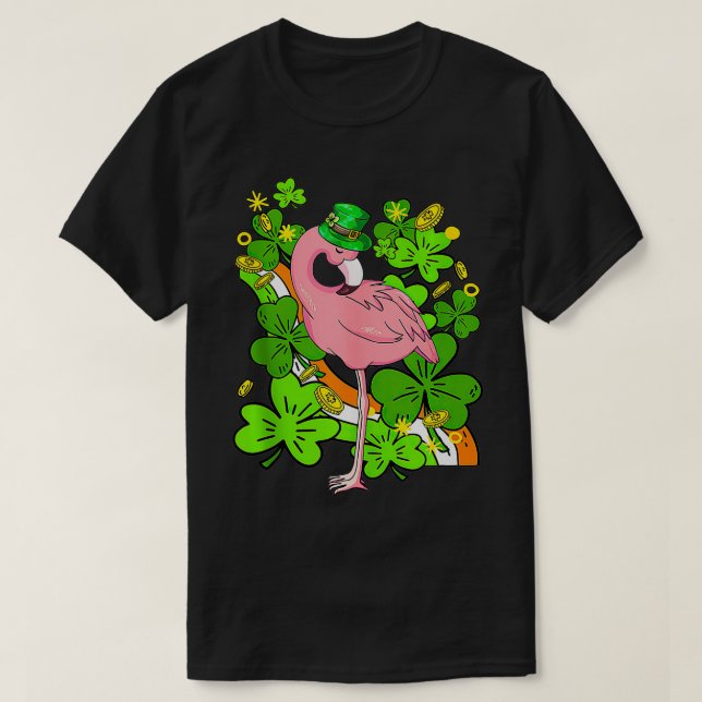 T-shirt St Patricks Day Irlandais Flamingo Shamrock Saint  (Design devant)