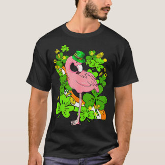 T-shirt St Patricks Day Irlandais Flamingo Shamrock Saint 