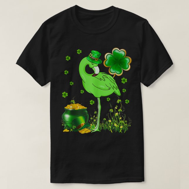 T-shirt St Patricks Day Irlandais Flamingo Shamrock Saint  (Design devant)