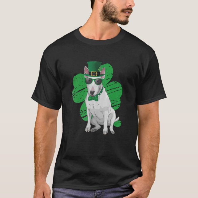 T-shirt St Patrick's Day Leprechaun Bull Terrier Dog Shamr (Devant)
