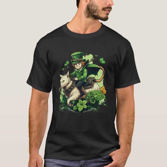 T-shirt St Patricks Day Leprechaun Chat Trèfle 2 (Devant)