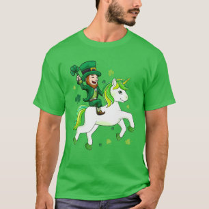 T-shirt St Patrick's Day Leprechaun équitation Unicorn Lep