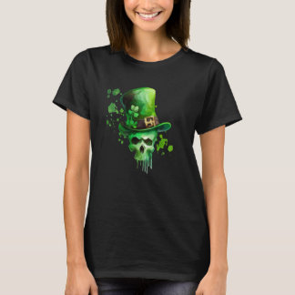 T-shirt St Patricks Day Leprechaun Irlandais Trèfle Crâne
