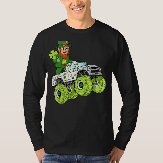 T-shirt St Patrick's Day Leprechaun Monster Truck Lucky Bo (Devant)