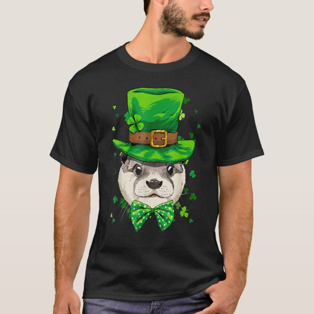 T-shirt St Patrick's Day Leprechaun Otter Shamrock Otter I (Devant)