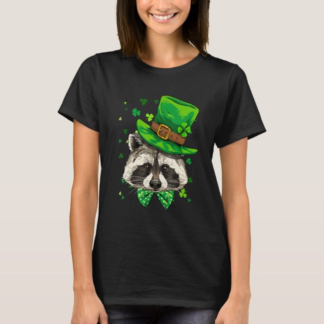 T-shirt St Patrick's Day Leprechaun Raccoon Shamrock Irish (Devant)