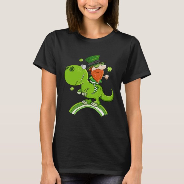 T-shirt St Patricks Day Leprechaun Riding A Dinosaur Shamr (Devant)
